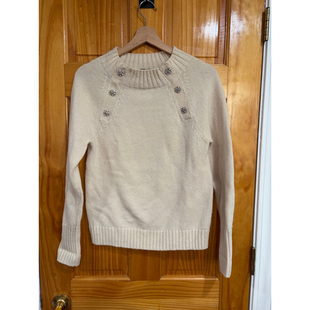 J.Crew Jeweled Button Sweater Lambswool Blend Cream Embellished XS